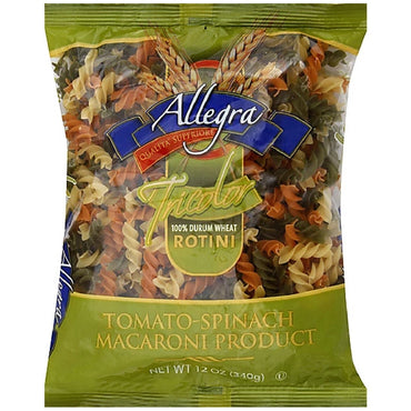Pasta rotini tricolor perfecta para ensaladas y platos italianos.