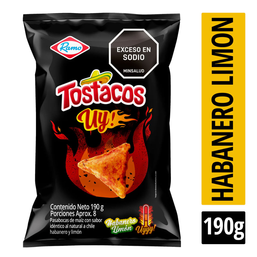 Tostacos Ramo sabor habanero limón elaborados con maíz y textura crujiente.
