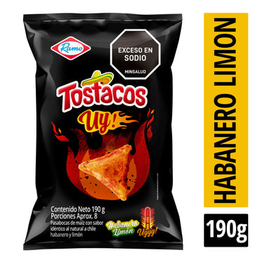 Tostacos Ramo sabor habanero limón elaborados con maíz y textura crujiente.