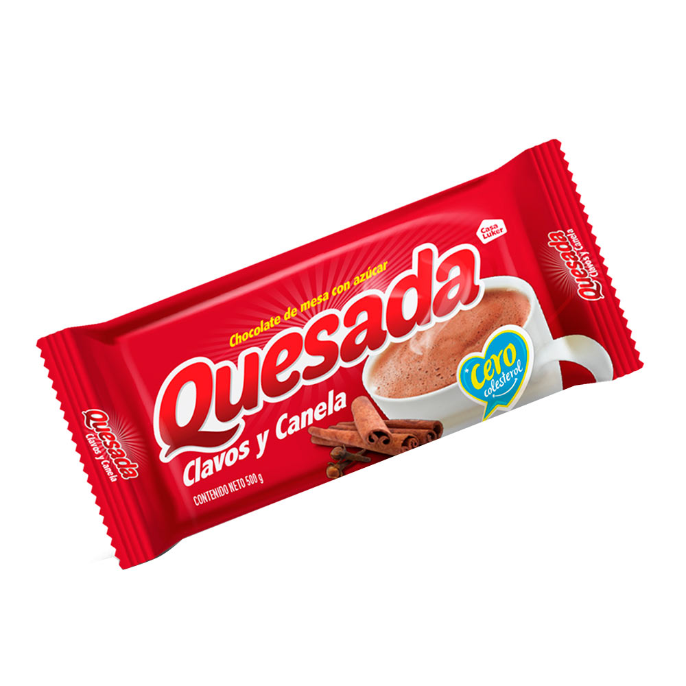 Chocolate de mesa Luker Quesada con clavos y canela utilizado para preparar bebidas calientes y recetas tradicionales colombianas.