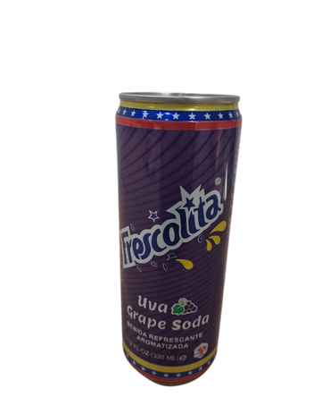 Refresco Frescolita sabor uva en lata ideal para bebidas refrescantes y comidas.