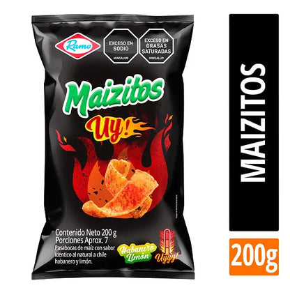 Maizitos Ramo sabor habanero limón con textura crujiente y sabor picante cítrico.