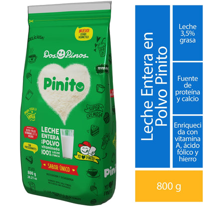 Leche entera en polvo Dos Pinos ideal para bebidas, recetas y uso diario.