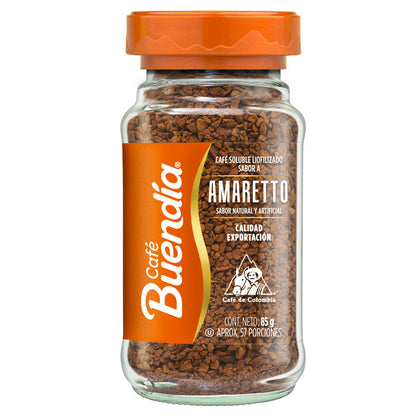 Café instantáneo Buendía sabor amaretto con aroma especial y sabor premium.
