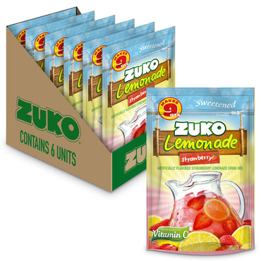 Mezcla en polvo Zuko sabor limonada de fresa para preparar bebidas refrescantes y frutales.