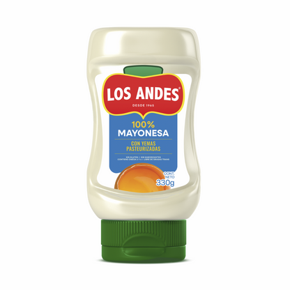 Mayonesa Los Andes en envase squeeze cremosa y perfecta para sandwiches y snacks.