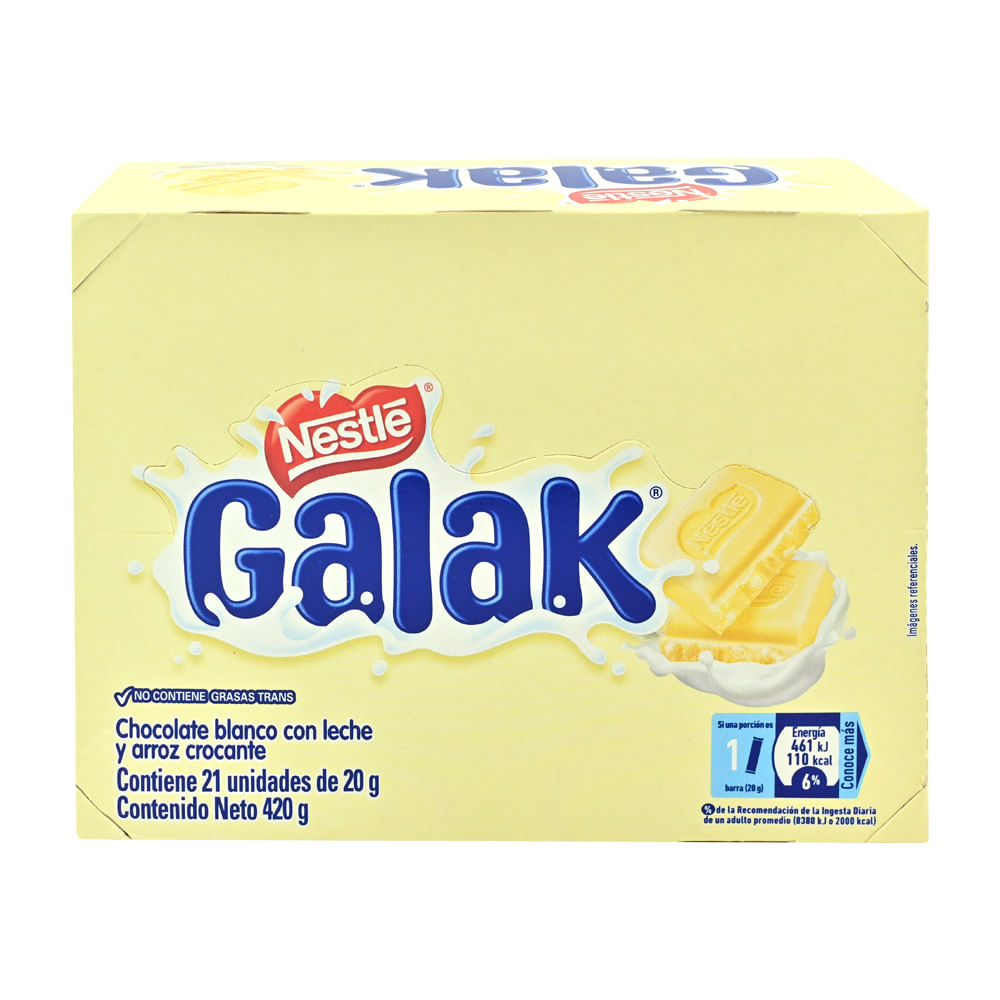 Chocolate blanco Galak en tamaño snack con textura cremosa y dulce.