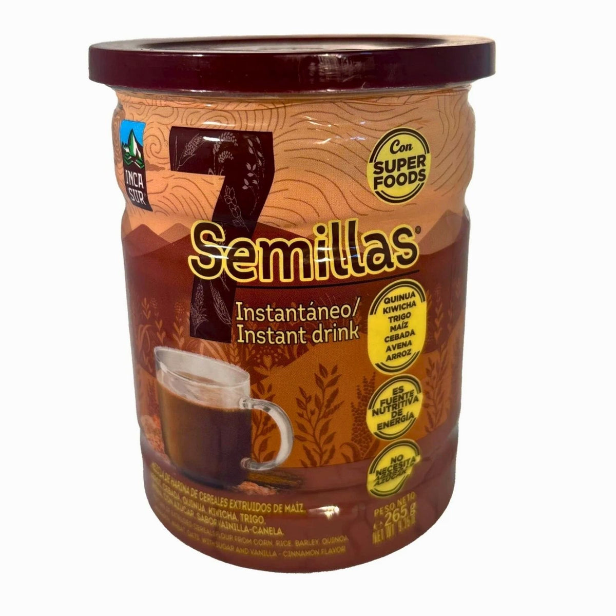 Bebida instantánea sabor chocolate enriquecida con granos andinos.