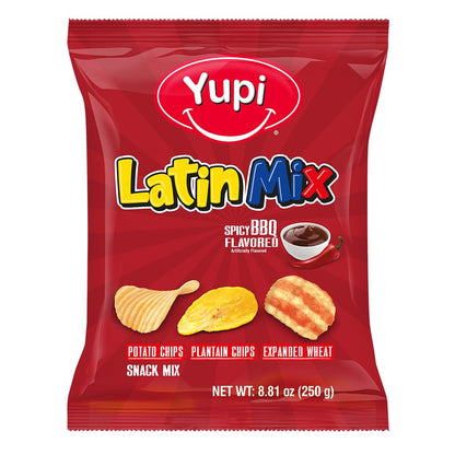 Mezcla de snacks Golpe Latin Mix BBQ Picante Yupi con sabor ahumado y toque picante.