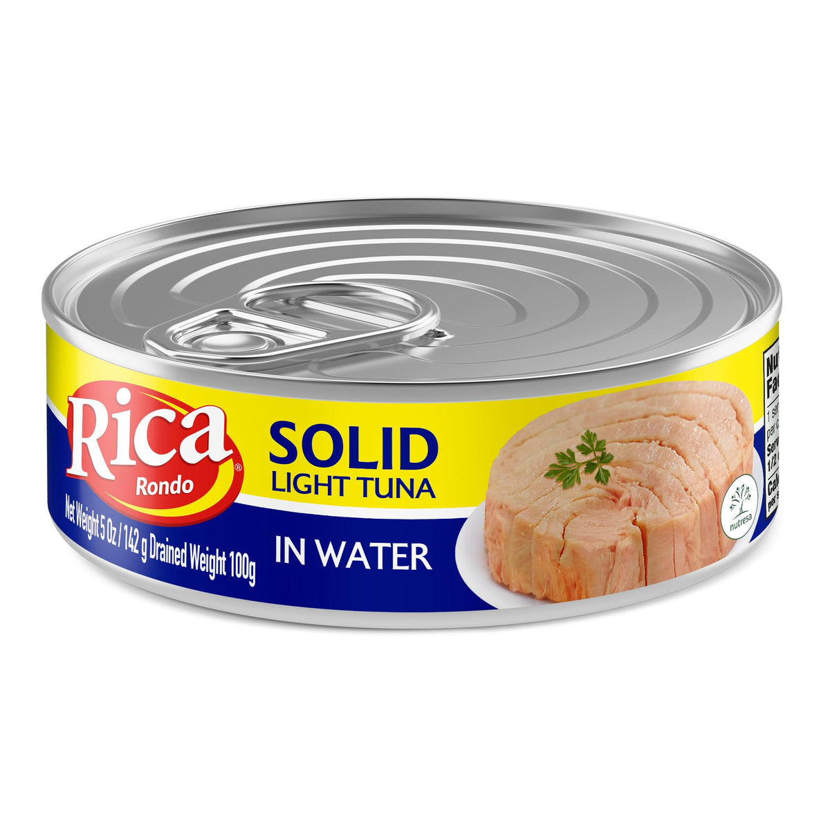 Atún sólido en agua Rica, fuente de proteína ideal para ensaladas, sándwiches y recetas saludables.