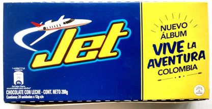 Chocolate con leche Jet en presentación display ideal para exhibición y venta individual.