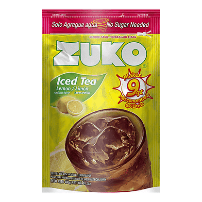Mezcla en polvo Zuko sabor té de limón para preparar bebidas refrescantes estilo iced tea.