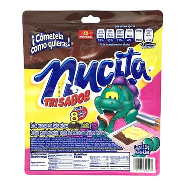 Nucita Trisabor con tres sabores favoritos en práctica presentación blister.