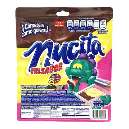 Nucita Trisabor con tres sabores favoritos en práctica presentación blister.