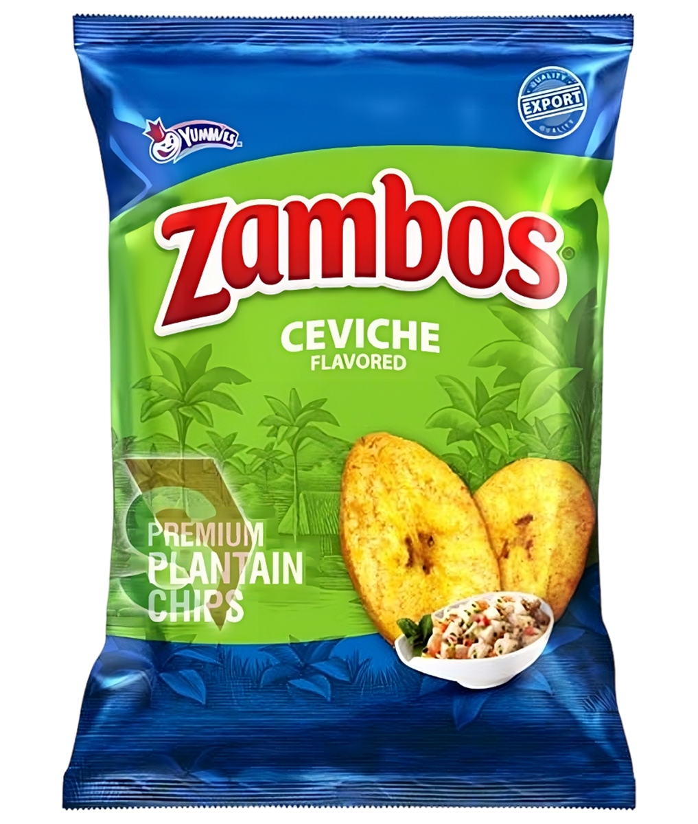 Chips de plátano Zambos sabor ceviche con textura crujiente y sabor cítrico.