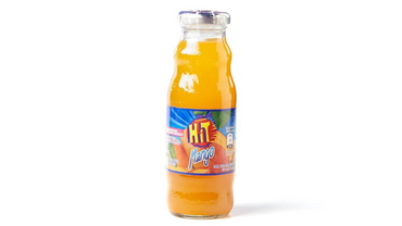 Bebida Hit sabor mango en botella de vidrio con sabor tropical y presentación individual de 8 oz.