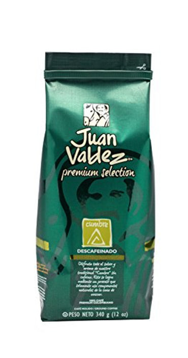 Café descafeinado Juan Valdez Cumbre con sabor suave y aroma tradicional elaborado con café colombiano premium.