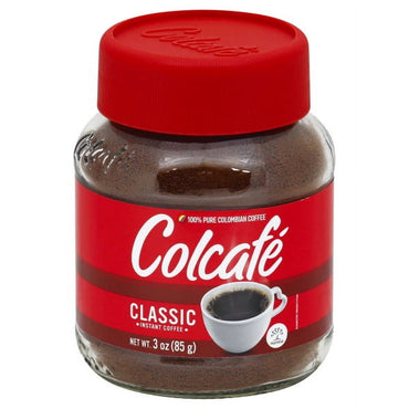 Café instantáneo Colcafé elaborado con café colombiano, ideal para preparar rápidamente una taza de café con excelente sabor.