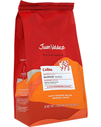 Café colombiano Juan Valdez Colina con sabor balanceado y aroma tradicional para preparar bebidas calientes.