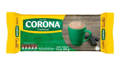 Chocolate Corona tradicional porcionado para facilitar la preparación de bebidas de chocolate caliente.