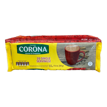 Chocolate Corona con café y canela en porciones prácticas para bebidas calientes con sabor especial.