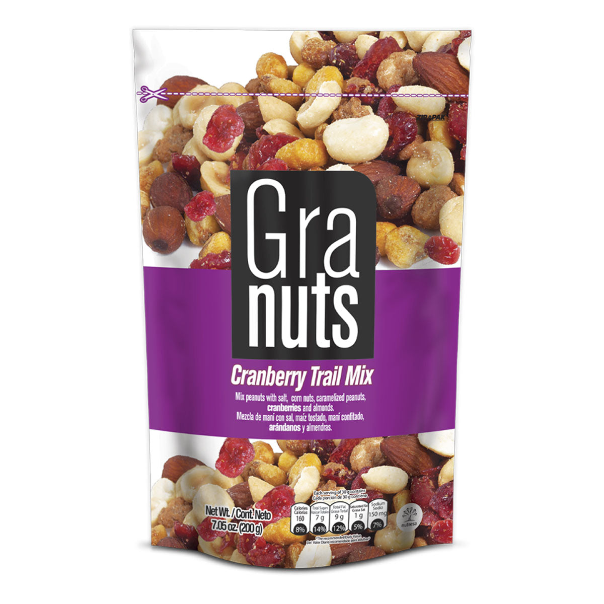 Mezcla Trail Mix Granuts con arándanos en presentación doy pack ideal para consumo frecuente.