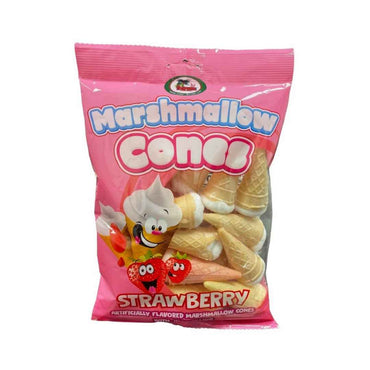 TROPIQUE MARSHMALLOW CONE STRAWBERRY 24X3.53OZ W/HANGING STRIPS (2PER CASE)