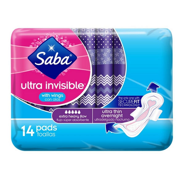 Saba Ultra Delgada Nocturna con Alas - Flujo Súper Absorbente
